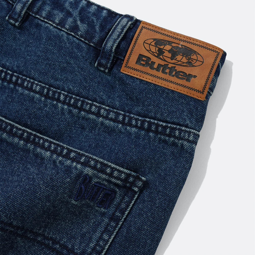 Straight Leg Denim Jeans - Distressed Indigo Foncé