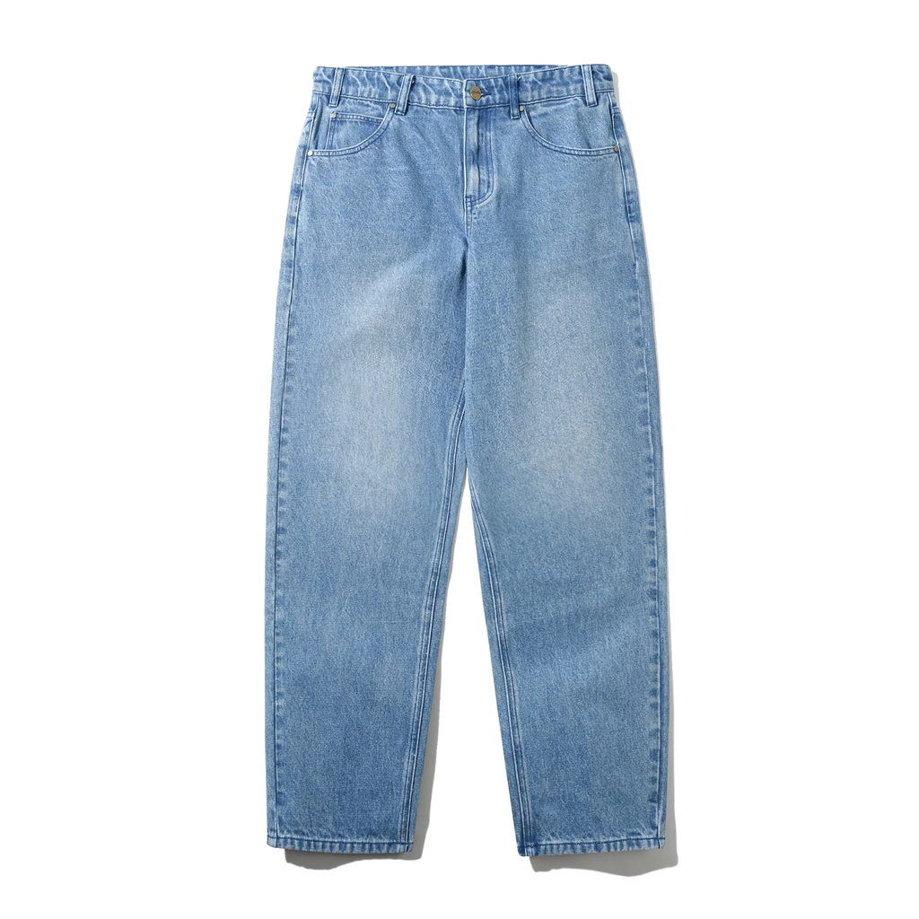 Straight Leg Denim Jeans - Distressed Indigo Clair
