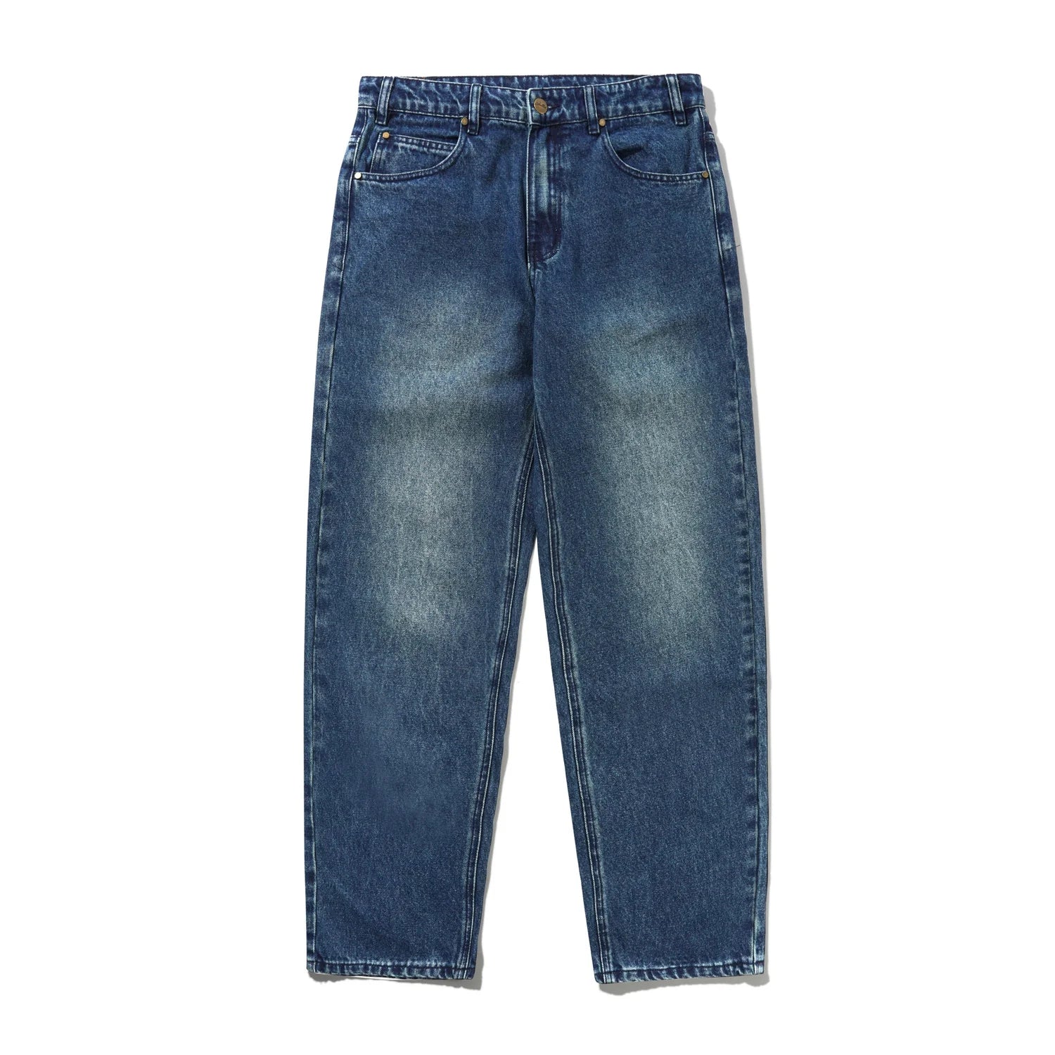 Straight Leg Denim Jeans - Distressed Indigo Foncé