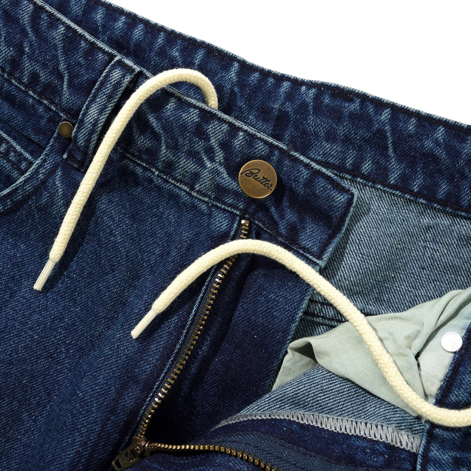 Straight Leg Denim Jeans - Distressed Indigo Foncé
