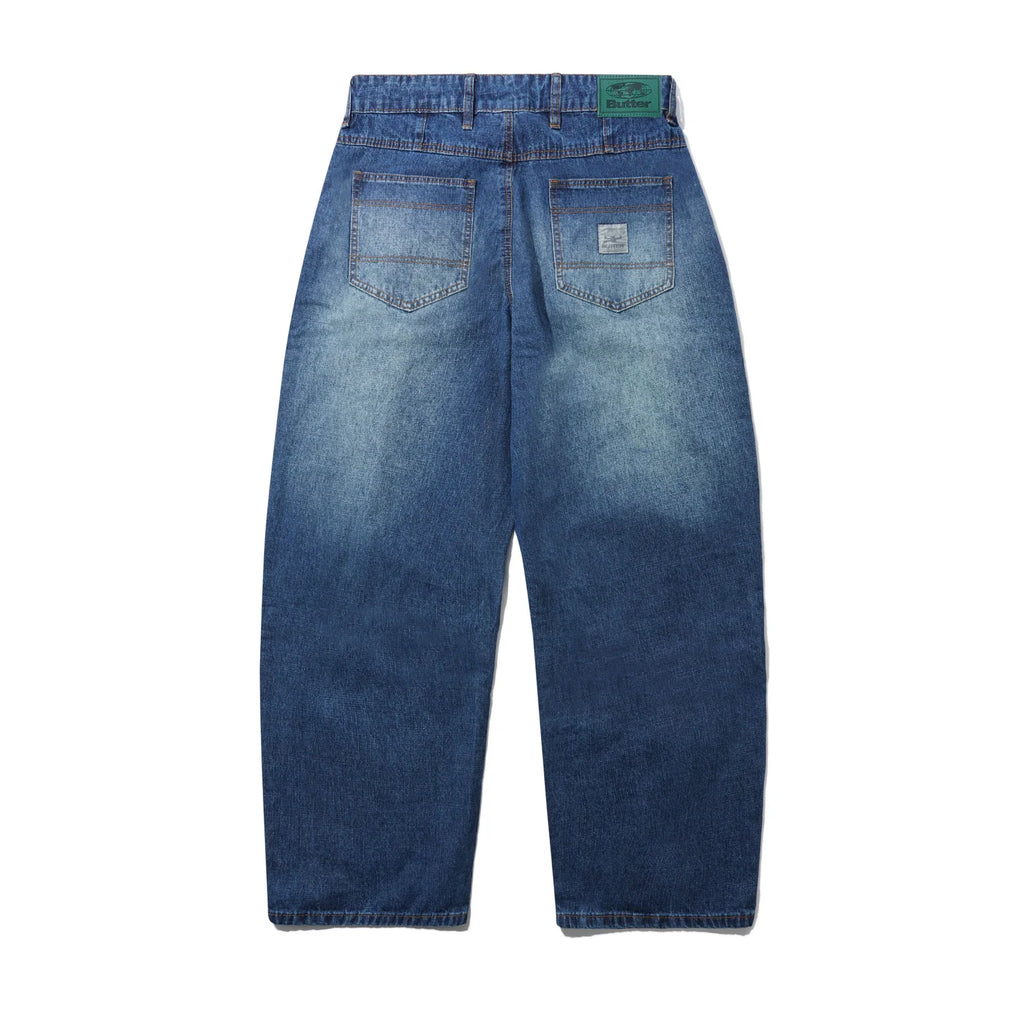 Wide Cut Denim Jeans - Dark Blue Slub